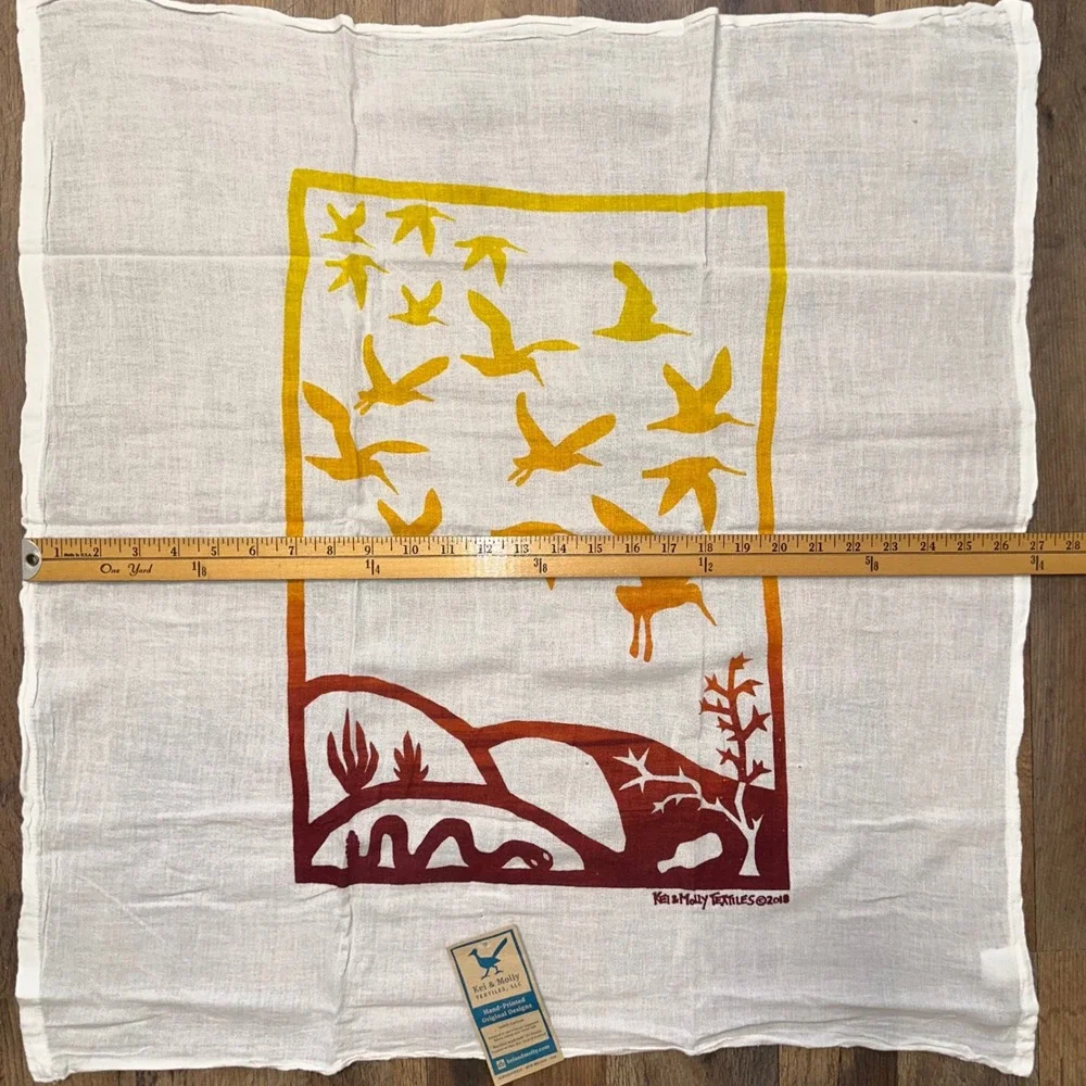 Kei & Molly Textiles Flour Sack Dish Towel Hand Painted Desert Birds Cotton NWT